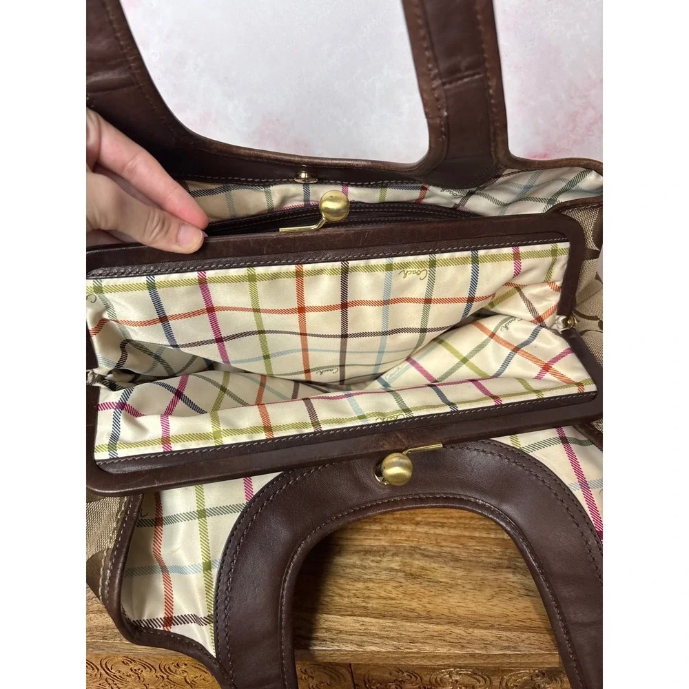 Coach Ergo Signature Pleated Framed Satchel Tattersall Lining Kisslock